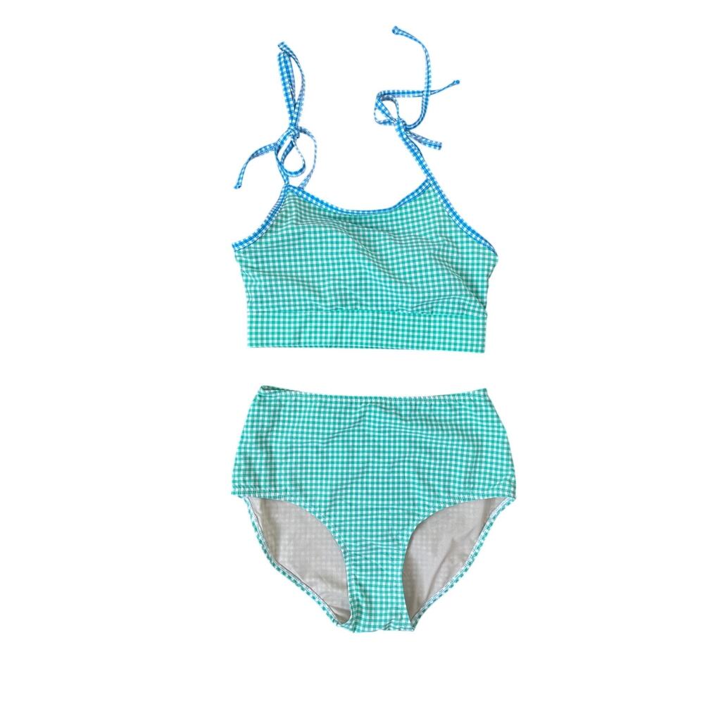 lime ricki Green Seersucker Crop Top & High Waist Bottoms Size Medium NEW